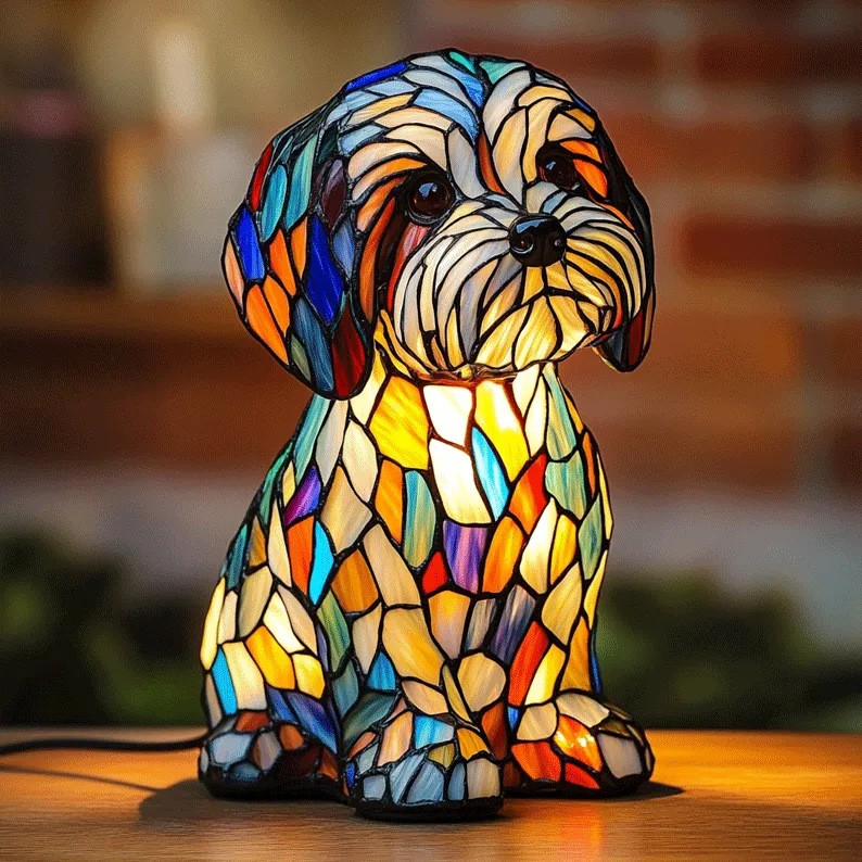 Lampada Artigianale – Luminous Canine Companions in Stained Glass Light