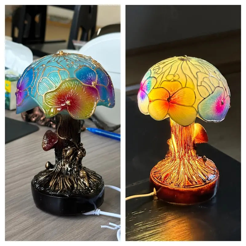 Lampada Artigianale – Bohemian Style Lamp with Mushroom and Flower Motif