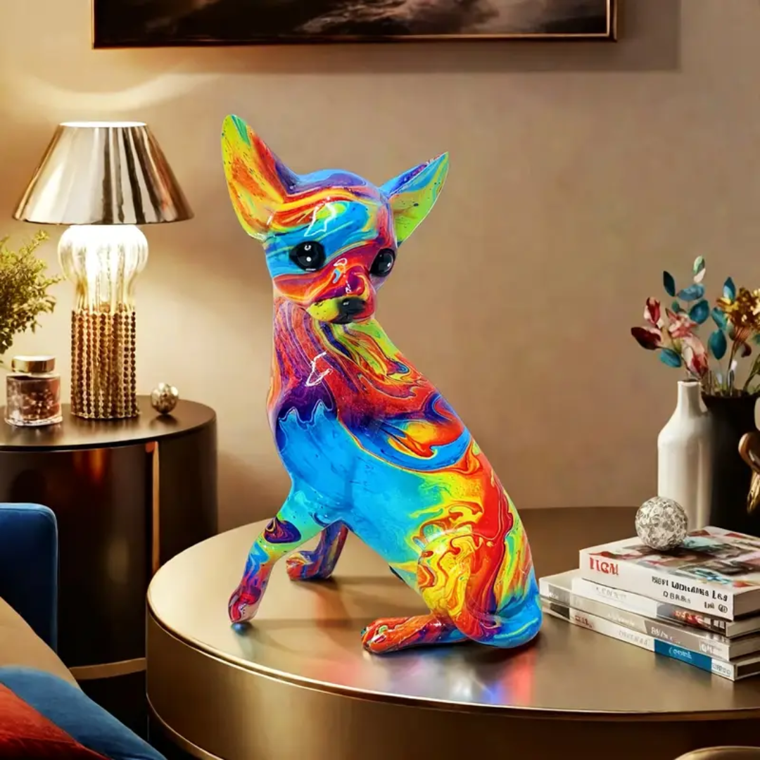Handgefertigte Lampe – Vibrante Chihuahua Tischlampe aus Kunstharz
