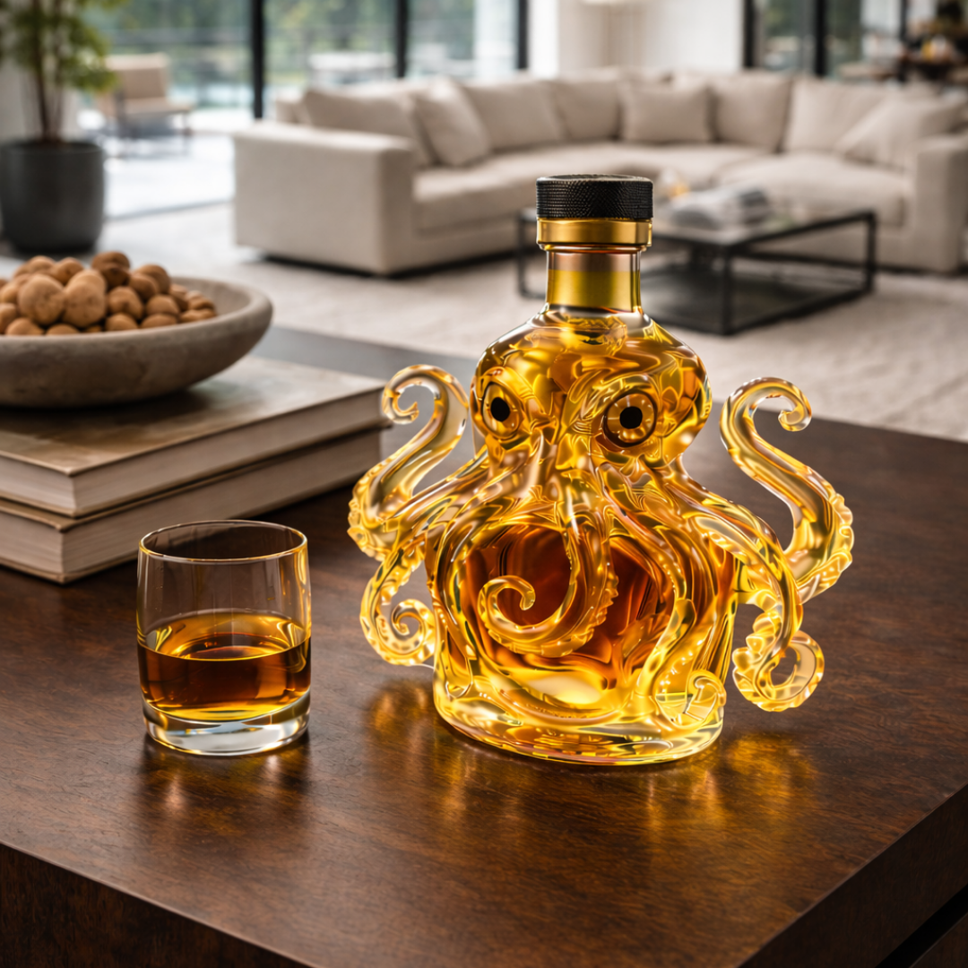 Whisky-Flasche in Kraken-Design