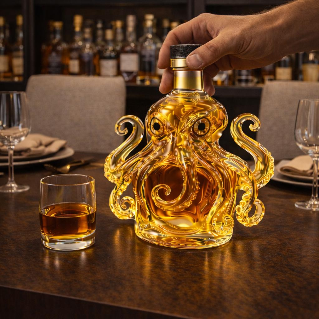 Whisky-Flasche in Kraken-Design