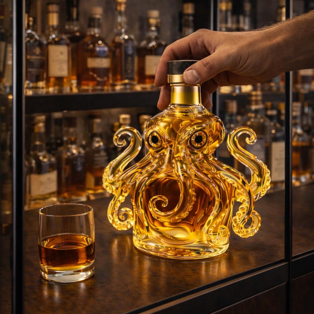 Whisky-Flasche in Kraken-Design