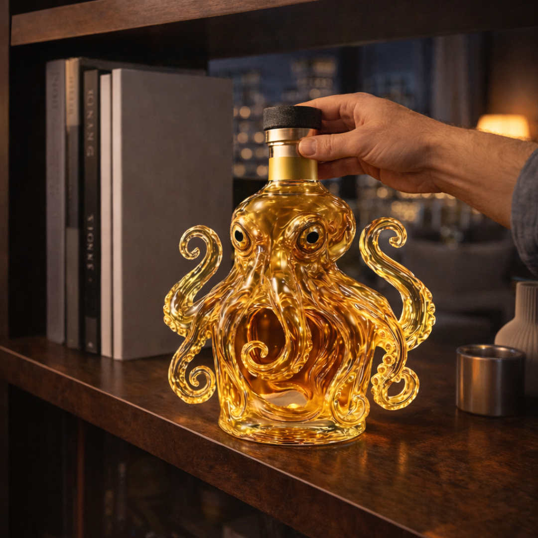 Whisky-Flasche in Kraken-Design