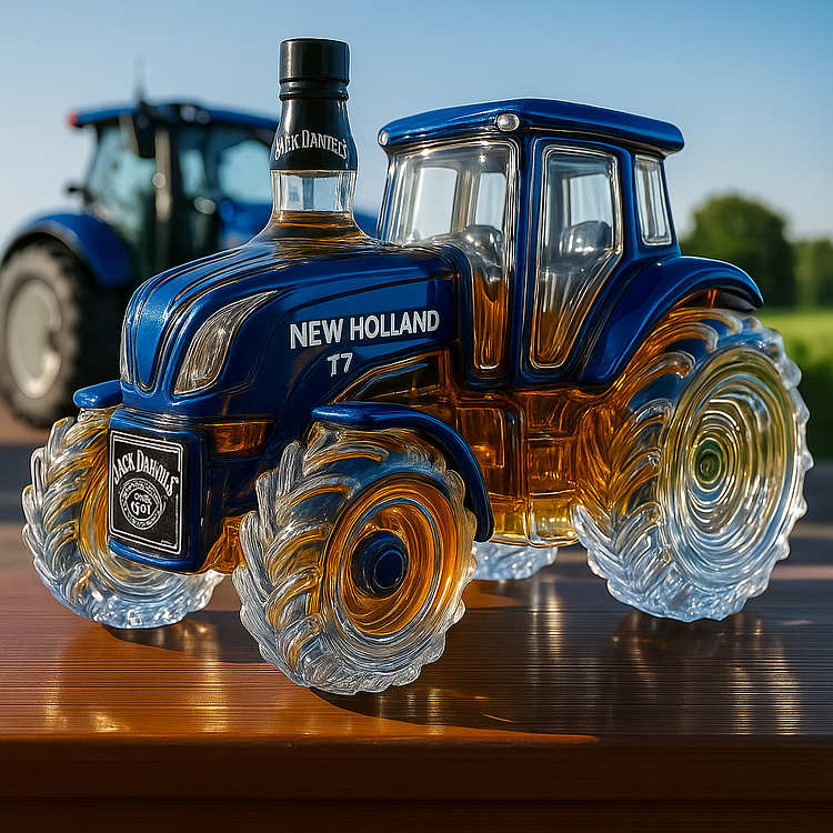 Carafe à Whisky Artisanale en Forme de Tracteur New Holland T7