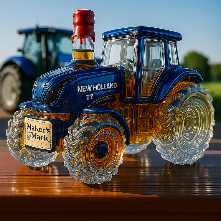 Carafe à Whisky Artisanale en Forme de Tracteur New Holland T7