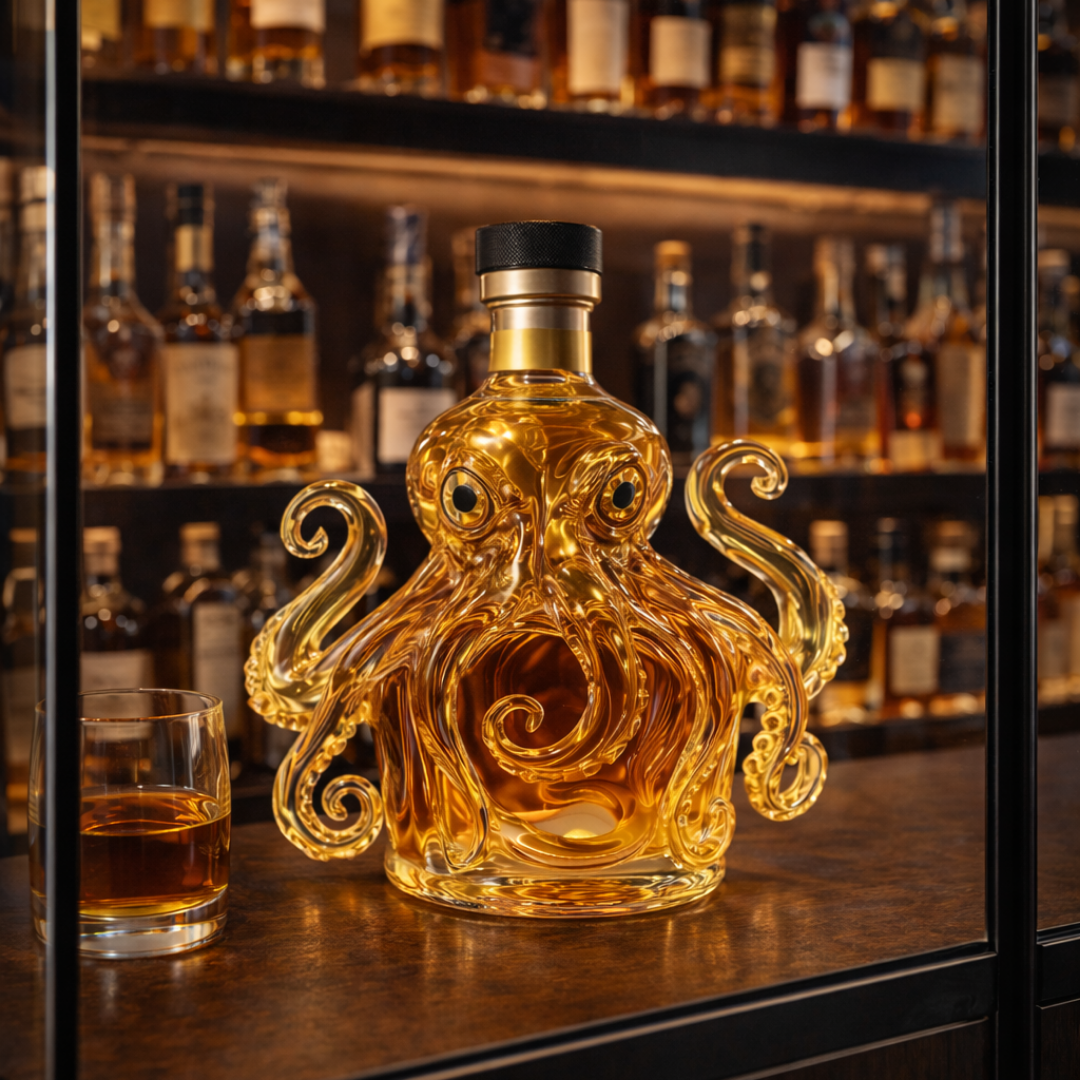 Whisky-Flasche in Kraken-Design