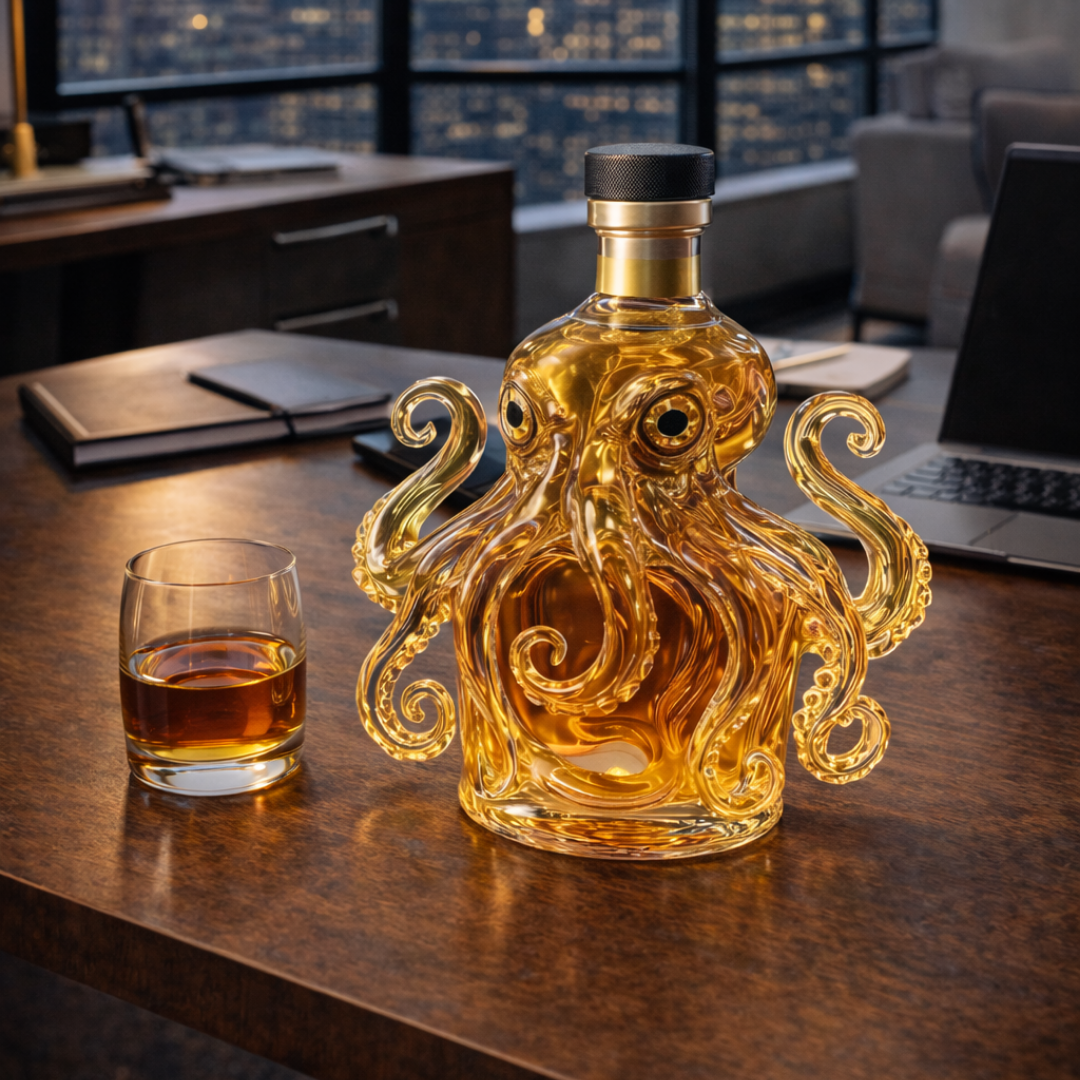 Whisky-Flasche in Kraken-Design
